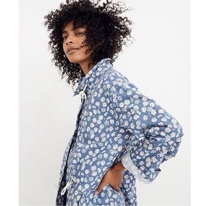 Madewell Ruffle-Neck Anorak Rain Jacket, French Blue Floral